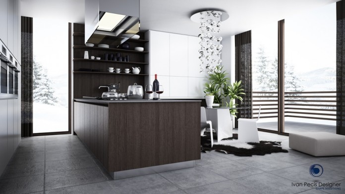 contemporary black and white kitchen design