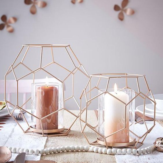 Simple style iron rose gold geometric shape candle holder