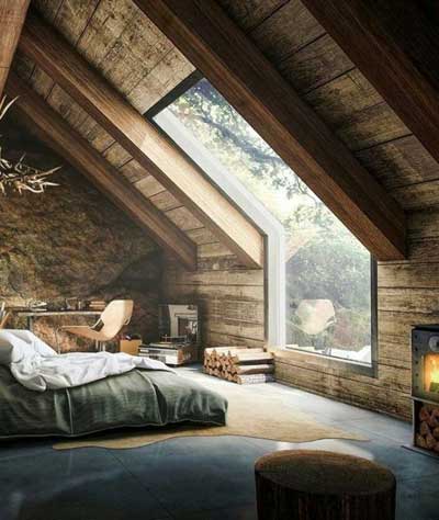 Wooden bedroom in the attic "width =" 400 "height =" 474