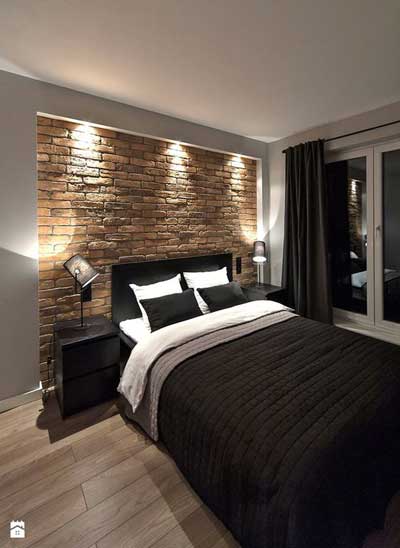 modern brick wall bedroom "width =" 400 "height =" 548
