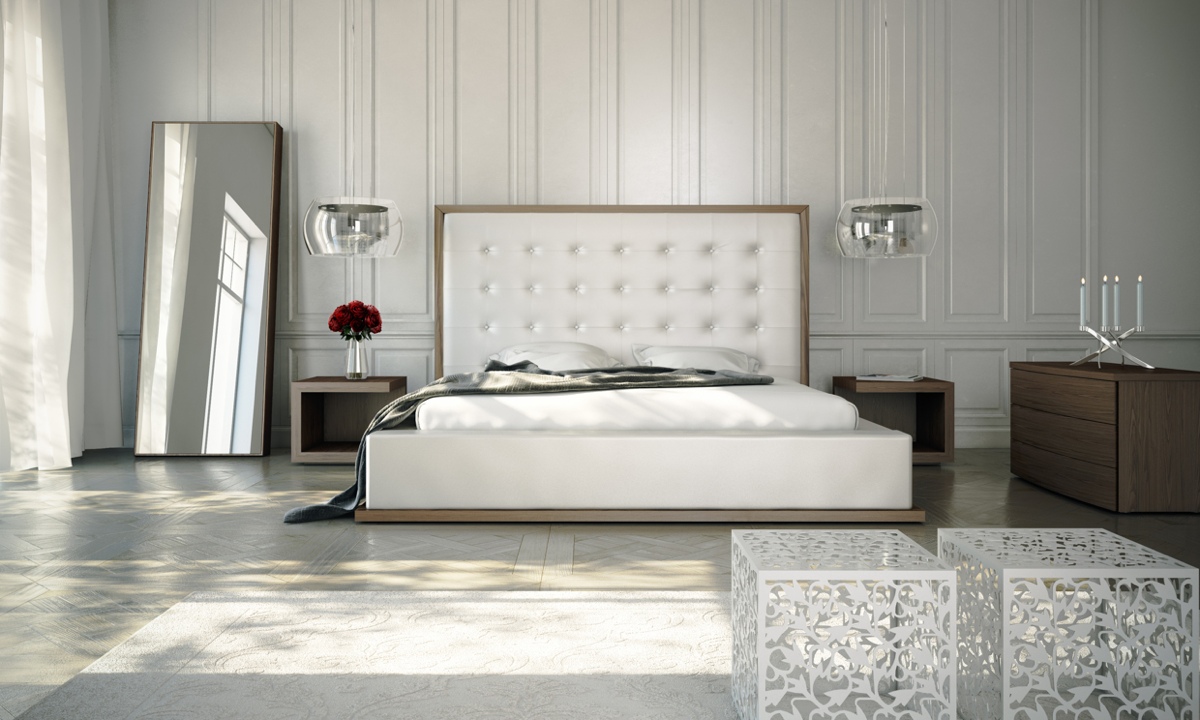 white spacious modern bedroom