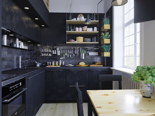 open shelves-kitchen-black-tile-structured-panels "width =" 600 "height =" 450 "srcset =" https://mileray.com/wp-content/uploads/2017/08/open-shelving-kitchen - black-tile-structured-panels-Aleksandr-Taran-1.jpg 600w, https://mileray.com/wp-content/uploads/2017/08/open-shelving-kitchen-black-tiles-textured-panels- Aleksandr -Taran-1-300x225.jpg 300w, https://mileray.com/wp-content/uploads/2017/08/open-shelving-kitchen-black-tiles-textured-panels-Aleksandr-Taran-1-80x60. jpg 80w, https://mileray.com/wp-content/uploads/2017/08/open-shelving-kitchen-black-tiles-textured-panels-Aleksandr-Taran-1-265x198.jpg 265w, https: / / mileray.com/wp-content/uploads/2017/08/open-shelving-kitchen-black-tiles-textured-panels-Aleksandr-Taran-1-560x420.jpg 560w "sizes =" (maximum width: 600px) 100vw, 600px