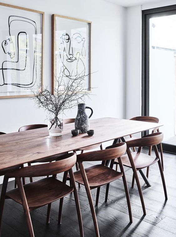 Thonet table by Anibou with dining chairs by Great Dane. * The theory of everything * and * It understood itself * Works of art by Christine Spangsberg from Jerico Contemporary.