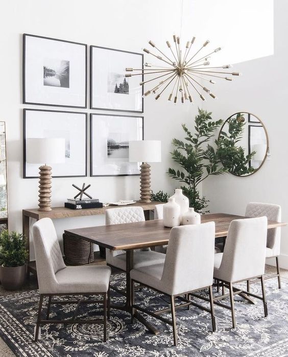 Neutral dining room via @leclairdecor | The Dining Room Decorating Guide modern farmhouse dining room with console table decor