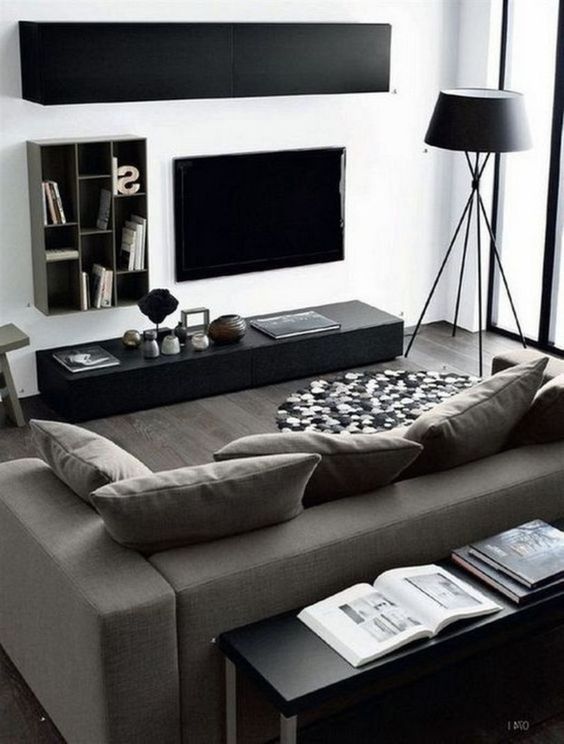 8 minimalist living rooms with a masculine feeling for small space # #black #dark #living room #maskuline # men #minimalistic # white, #Interior design