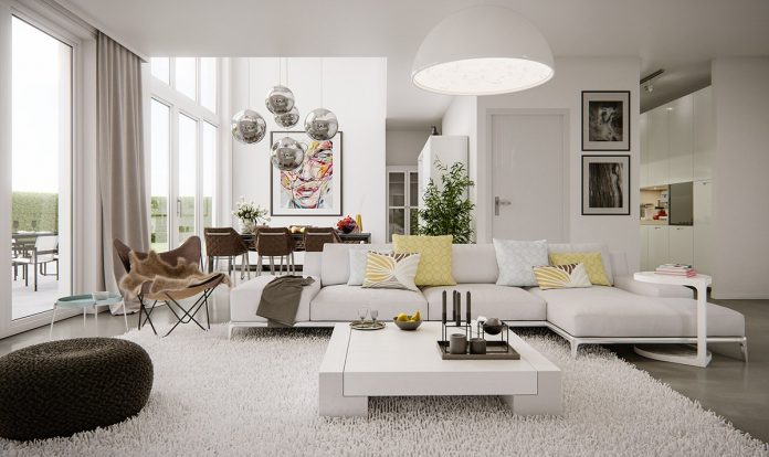 Living room shows modern design