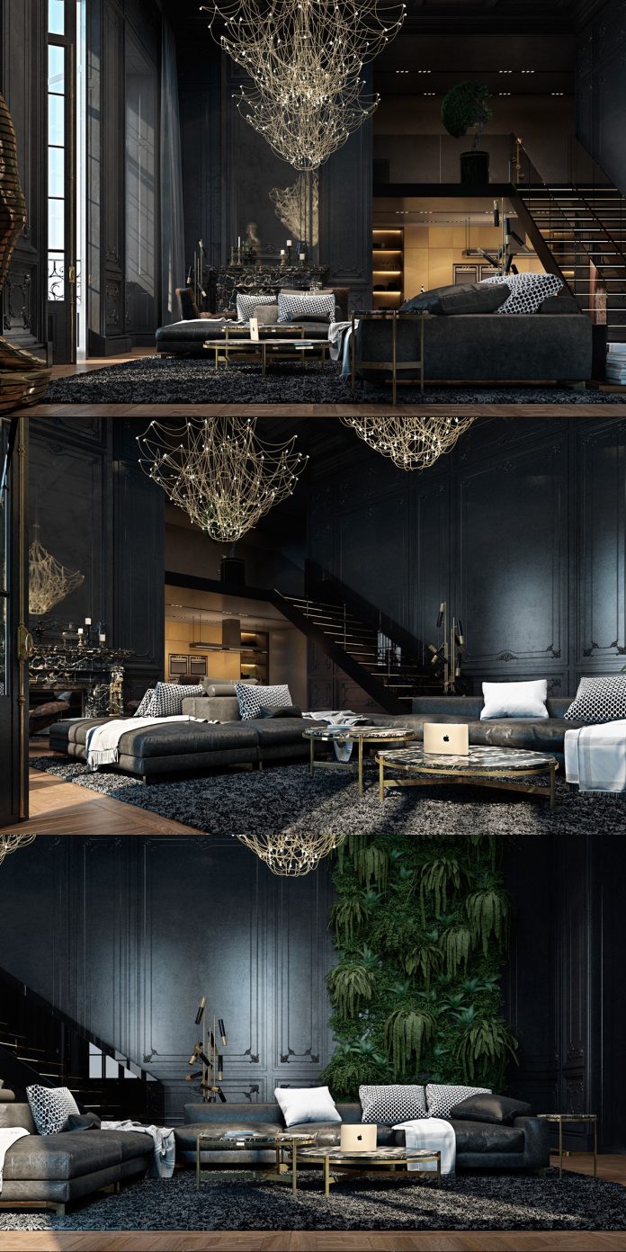 black living room design