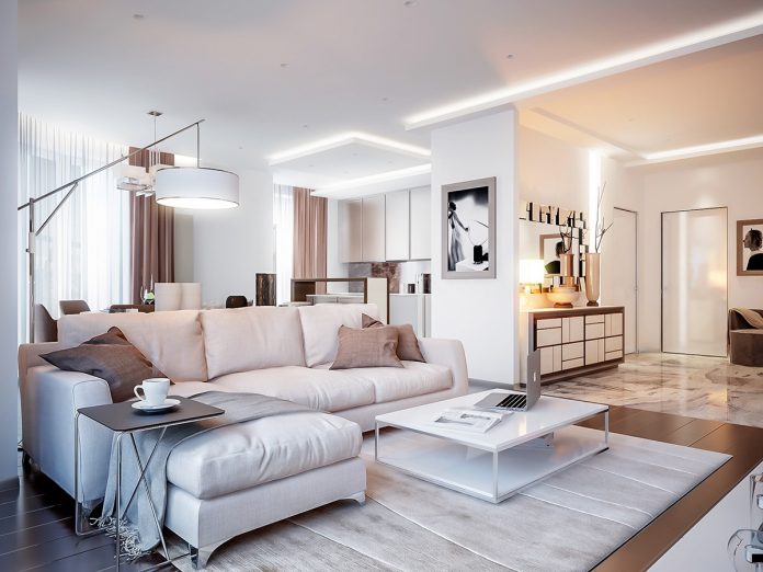 Living room design in neutral color