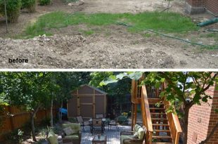 Before and after - One of our landscape renovation designs .