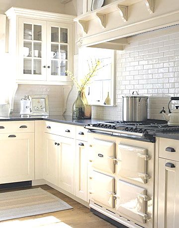Combine cream cabinets and aga with white backsplash | Home .