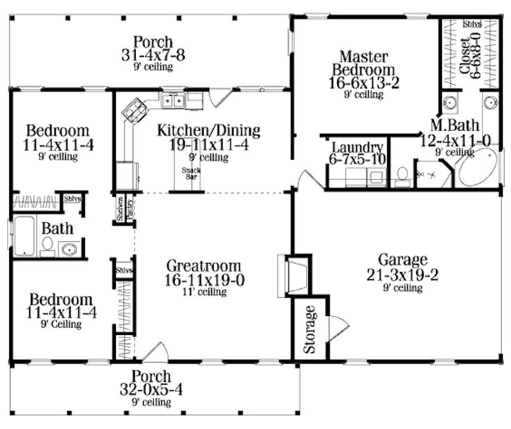 Country Style House Plan - 3 Beds 2 Baths 1492 Sq/Ft Plan #406-132 .