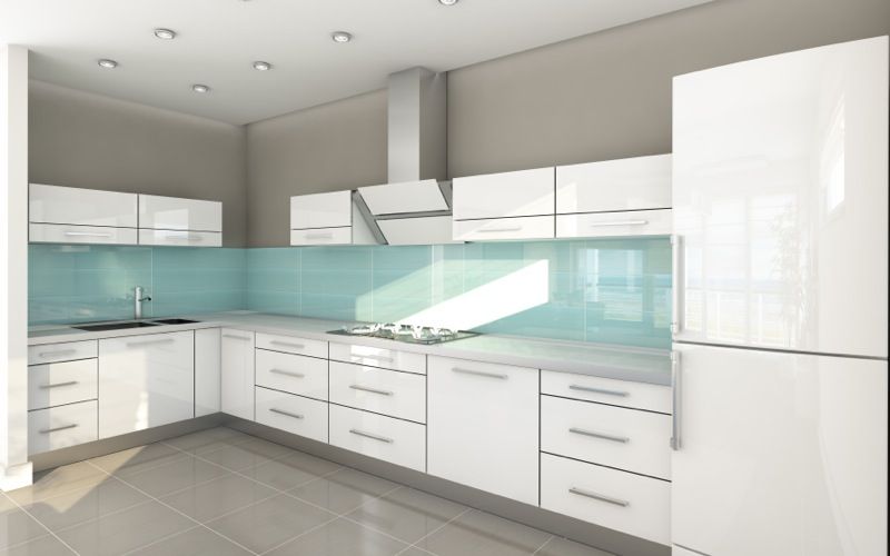 Contemporary Kitchen - High Gloss Acrylic White Cabinets with .