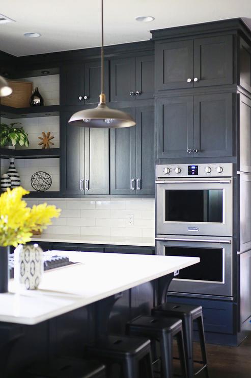 Black Shaker Cabinets with Nickel Pulls - Transitional - Kitch
