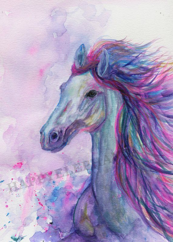 Modern horse art print for home decor, Colorful Horse canvas print .