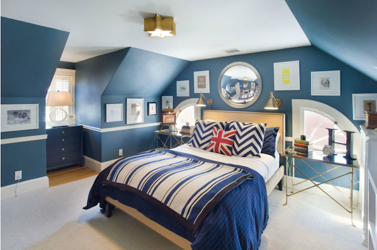 Liz Caan Interiors: Attic boy's bedroom with blue walls and Visual .