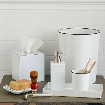 Bathroom basics. With clean white bodies and exposed metal edges .