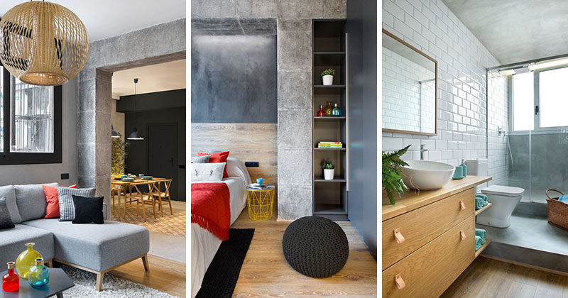 Concrete, Wood, Tiles And Black Accents Are All Combined In This .