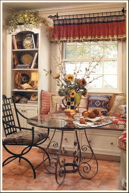 Charming Breakfast Nook... beautiful country table and setting .