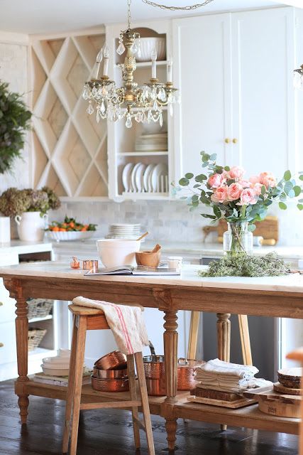A charming vintage inspired kitchen island | Country kitchen .