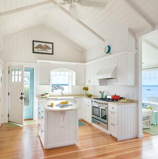 Charming New England Beach Bungalow | Small cottage kitchen, White .