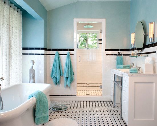 Bathroom, Blue Black And White Bathroom Ideas Looks Contrast At .