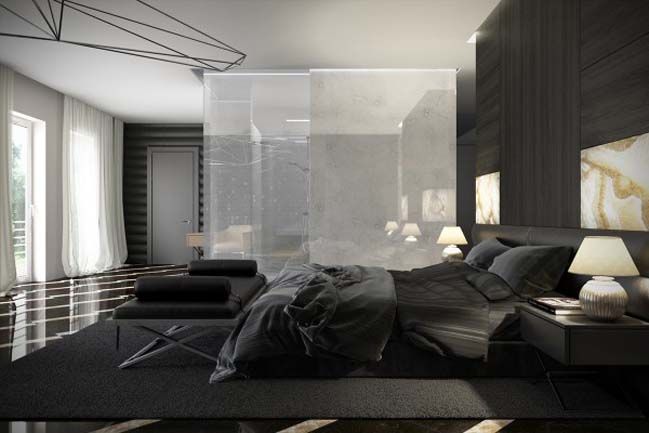 Luxury master bedroom design with dark tone | Stylish bedroom .