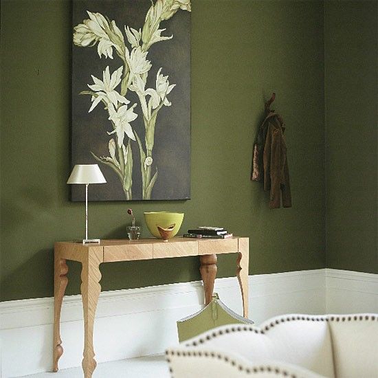 Olive green living room (With images) | Green walls living room .