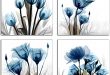 Amazon.com: Flower Canvas Prints Wall Art Decor 4 Panels Blue .