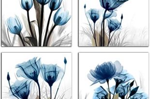 Amazon.com: Flower Canvas Prints Wall Art Decor 4 Panels Blue .