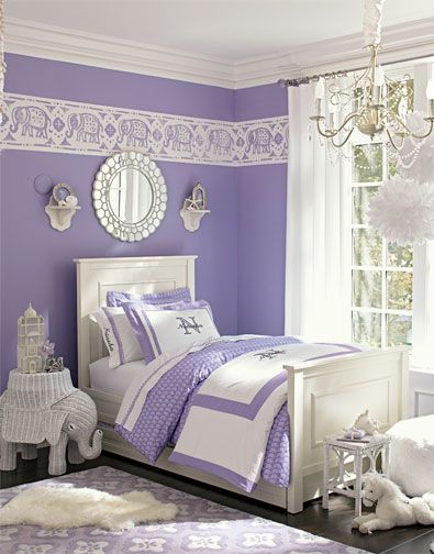 Lavender/purple and white girl room from pottery barn. love this .