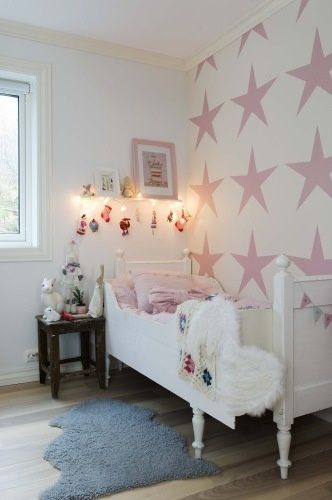 This pink star wallpaper is a cute combination beside the white .