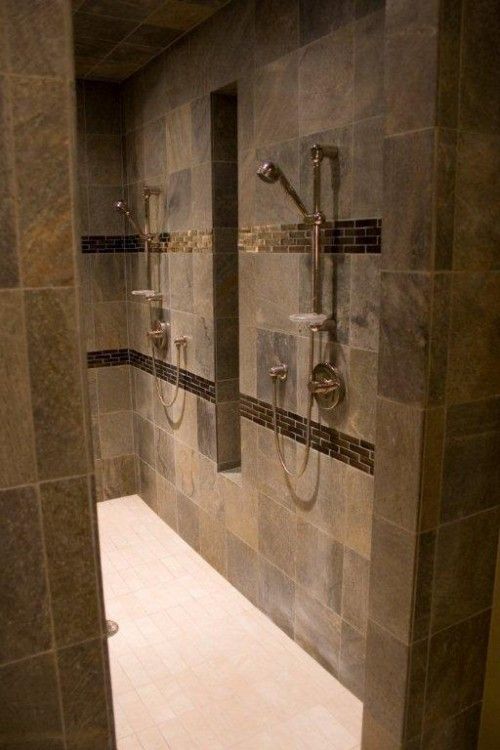 I want two shower heads. | Shower heads, Walk in shower designs .