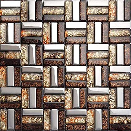 Hominter 11-Sheets Glossy Glass Tile Coffee Basket Weave Pattern .