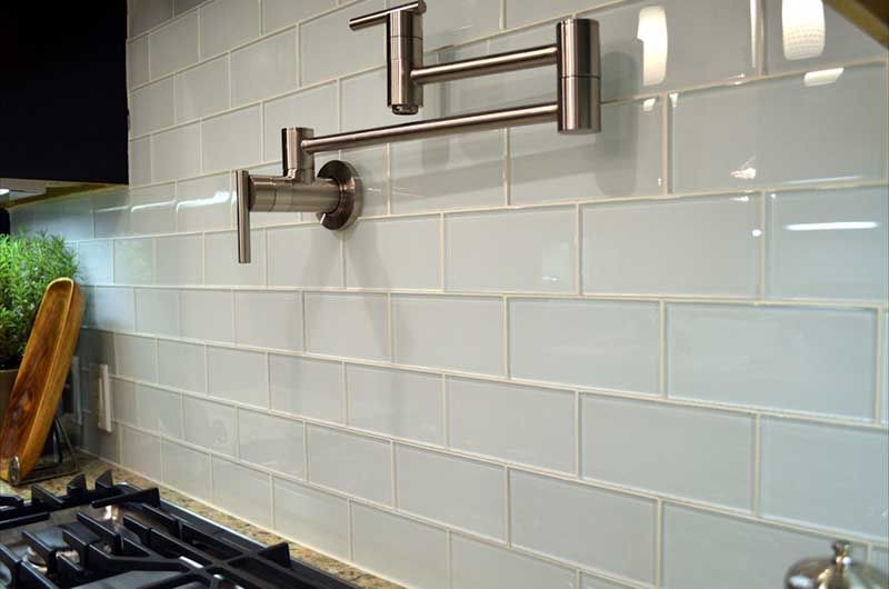Glass Tile Backsplashes | Glass backsplash kitchen, White subway .