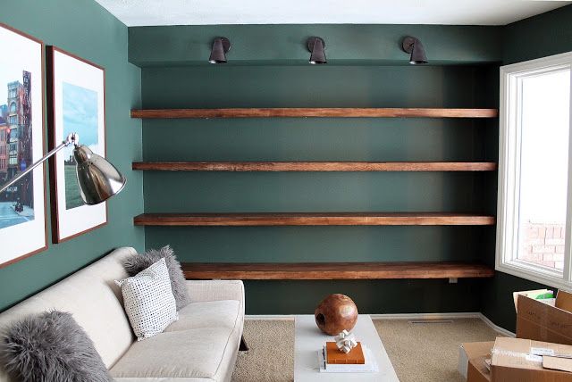 DIY Solid Wood Wall-to-Wall Shelves | Floating shelves diy .