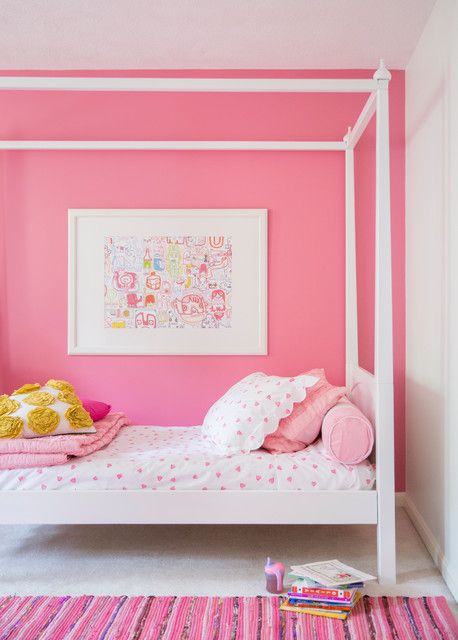 Girls Bedroom Pink Feature Wall, Bedding and Rug | Pink bedroom .