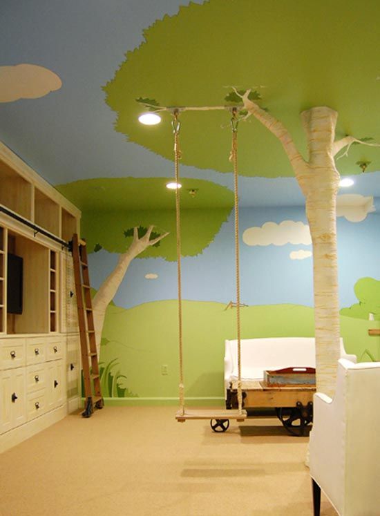 Very cool indoor tree swing. Children's Bedroom Idea... I wouldn't .