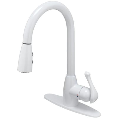 Project Source White 1-handle Deck Mount Pull-down Kitchen Faucet .