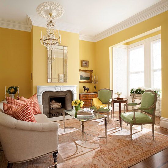 Yellow Color Schemes | Yellow walls living room, Living room .