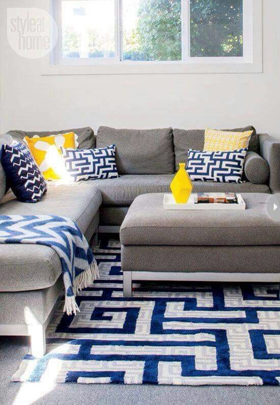 Gray sofa with blue and yellow accents (With images) | Yellow .
