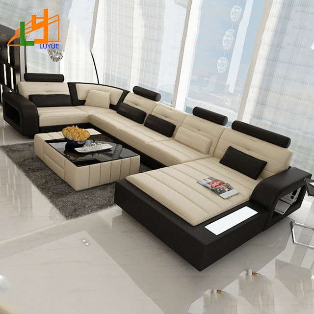 Living Room Furniture L Shape Bookrack Hand Rest Genuine Leather .