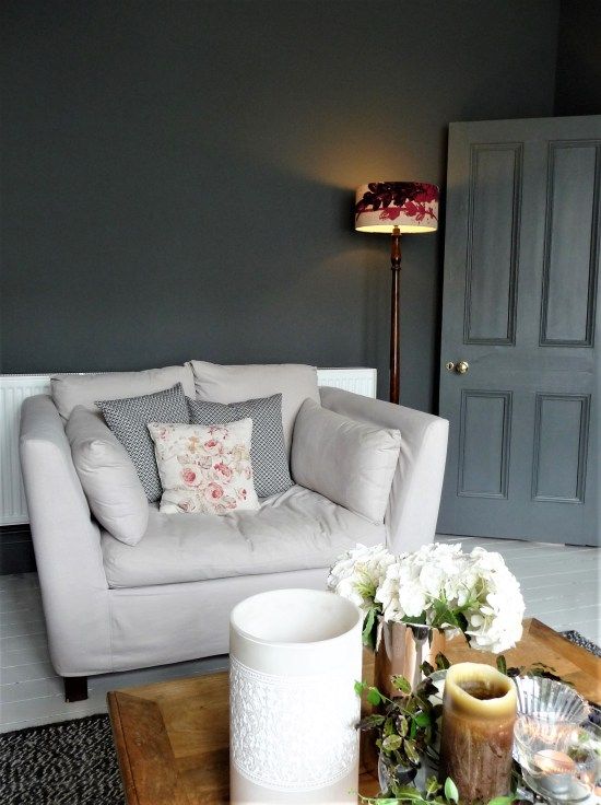 Grey lounge, decorating with dark colours. Visit blog for all the .