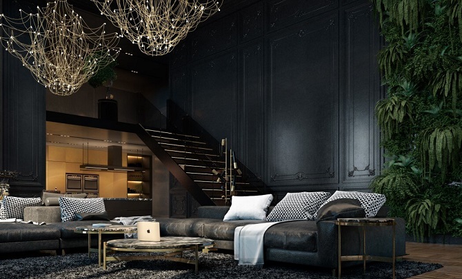 Decorating Living Room Walls With A Shade Of Dark Colour Ideas .