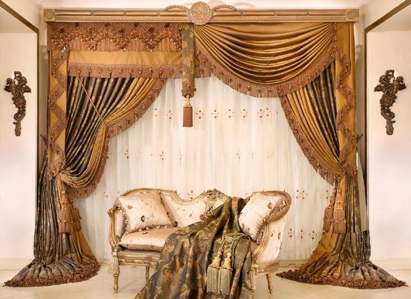 living room design ideas: Luxury and modern drapes curtain design .