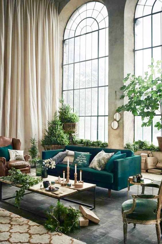 High end luxury Art Deco Living Room decor with indoor plants and .