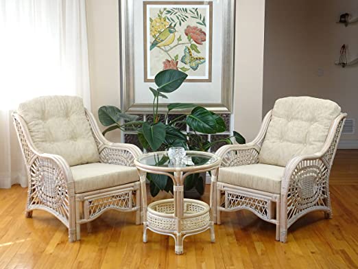 Amazon.com: Malibu Set of 2 Chairs Natural Rattan Wicker with .