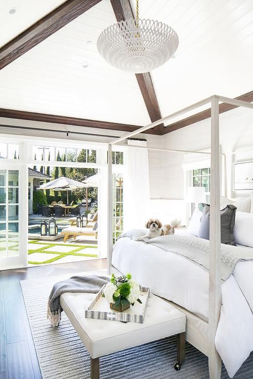 Canopy bed, Hamptons style, coastal style, all white bedroom .