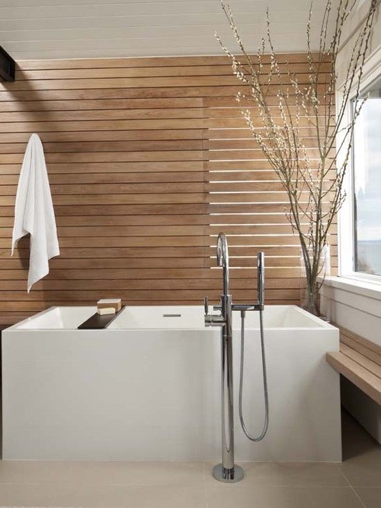 Amazing Simple Minimalist Wood Slats For Walls : Modern Bathroom .