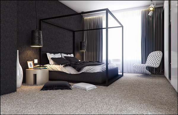 Minimalist Bedroom Decorating Ideas With
  Dark Color Concept Design