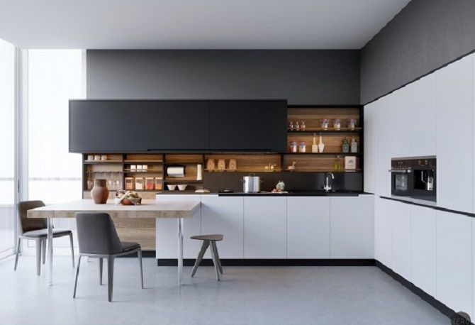 3 Minimalist Kitchen Design With Black, White & Wood Material .